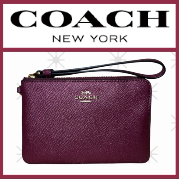 Coach Wristlet in Black Cherry New Corner Zip Wristlet sparkly purple red NWOT - Picture 7 of 9